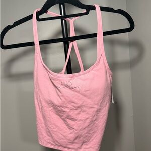 Pink Crystal Accent Strappy Tank Top